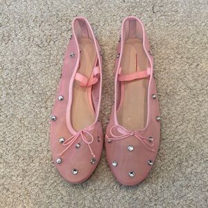 Loeffler Randall Pink Mesh Ballet Flats with Embellishments -NEW